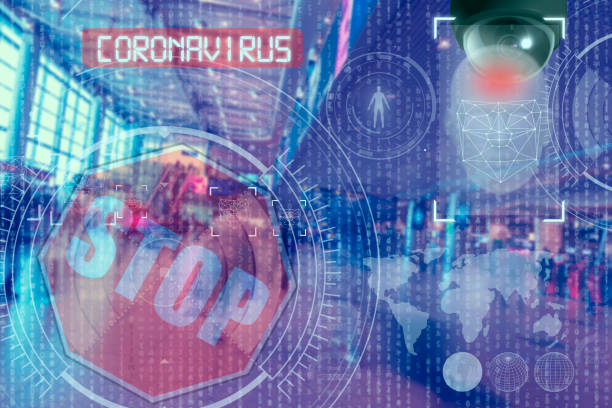 istock Face recognition system, Detection of people who violate quarantine during an epidemic. Camera with face recognition and thermal imager system to search for patients with coronavirus 1217852824