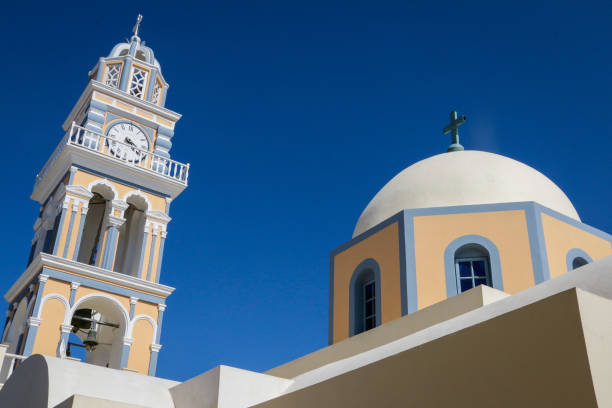 istock Church steeple and dome in Santorini, Greece 1217858028