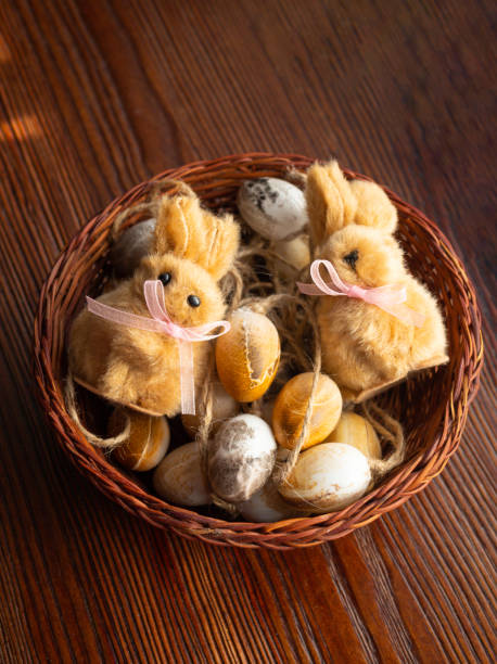 istock easter bunny and eggs in nest on white background 1217861317