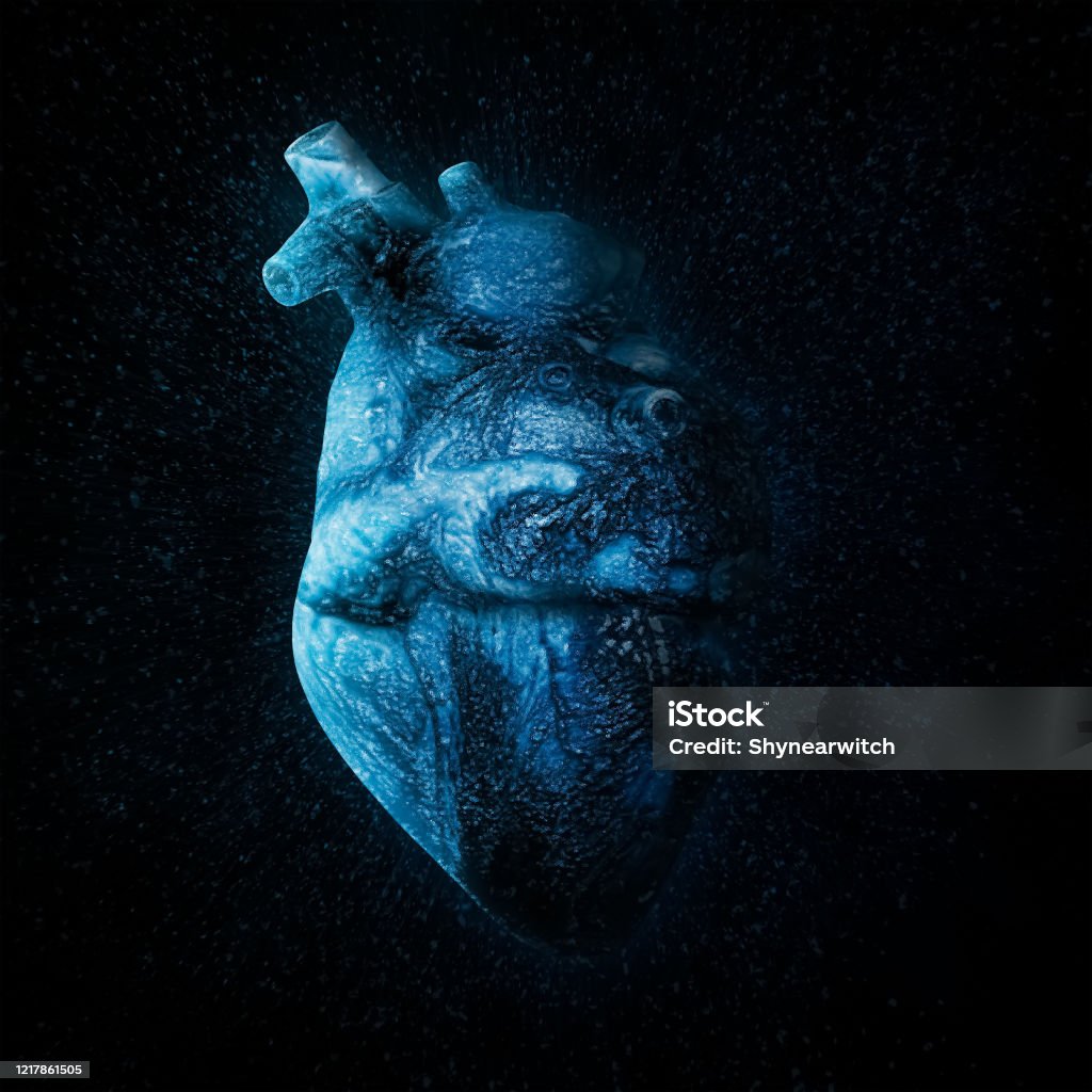 An Ice Cold Blue Heart Over Black Stock Photo - Download Image Now ...