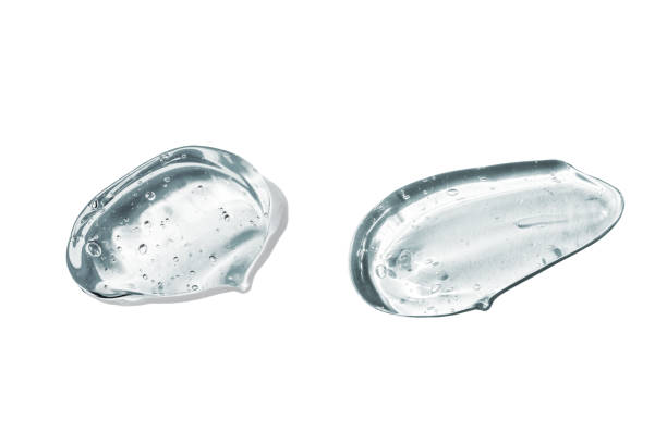 Set of smears from cosmetic gel with hyaluronic acid. Serum for face in the form of a transparent gel with bubbles on a white isolated background Set of smears from cosmetic gel with hyaluronic acid. Serum for face in the form of a transparent gel with bubbles on a white isolated background. hair gel photos stock pictures, royalty-free photos & images