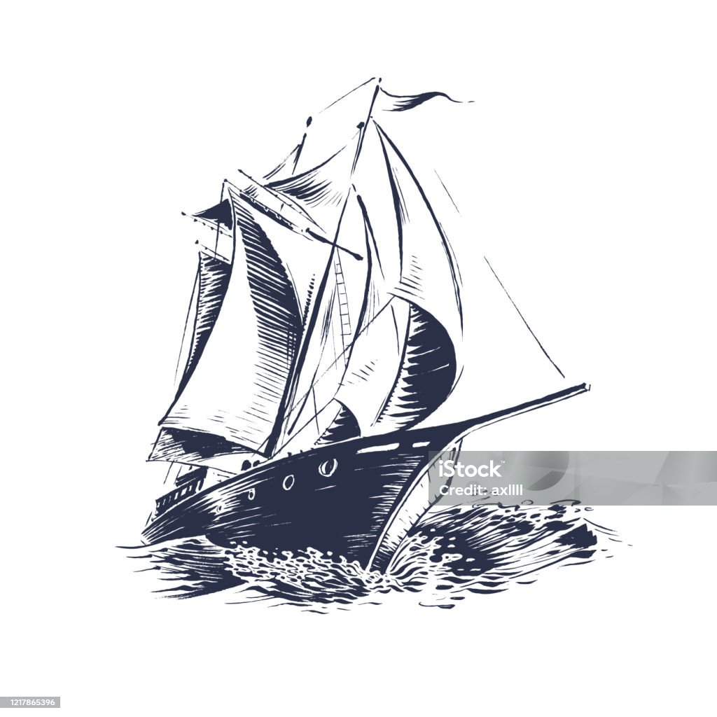 segelfartyg trä snitt - Royaltyfri Skepp vektorgrafik