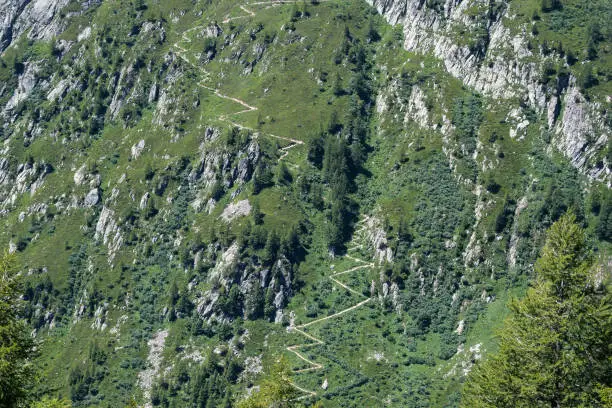 Photo of Tour du Mont Blanc TDMB trail leading up mountainside