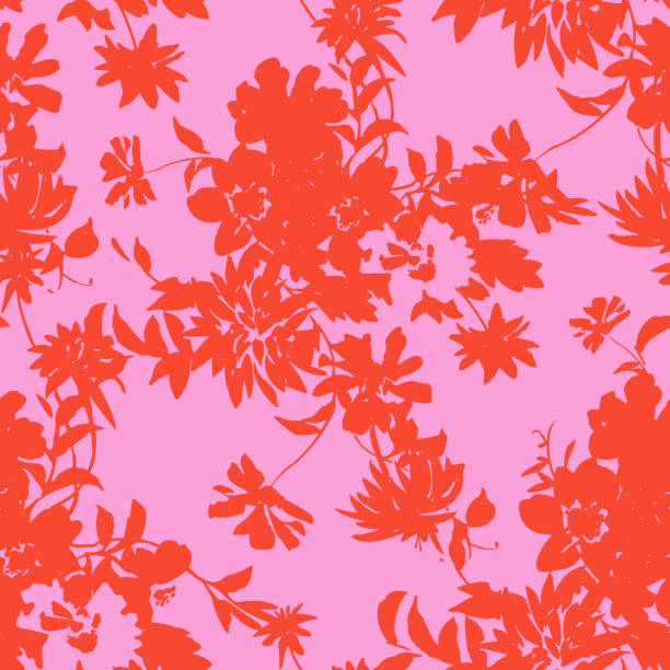 nahtloses muster aus blumen silhouetten - rosenfarben stock-grafiken, -clipart, -cartoons und -symbole