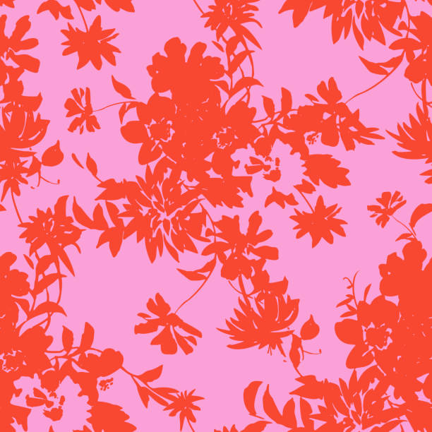 бесшовный узор из силуэтов цветов - seamless textured textile backgrounds stock illustrations