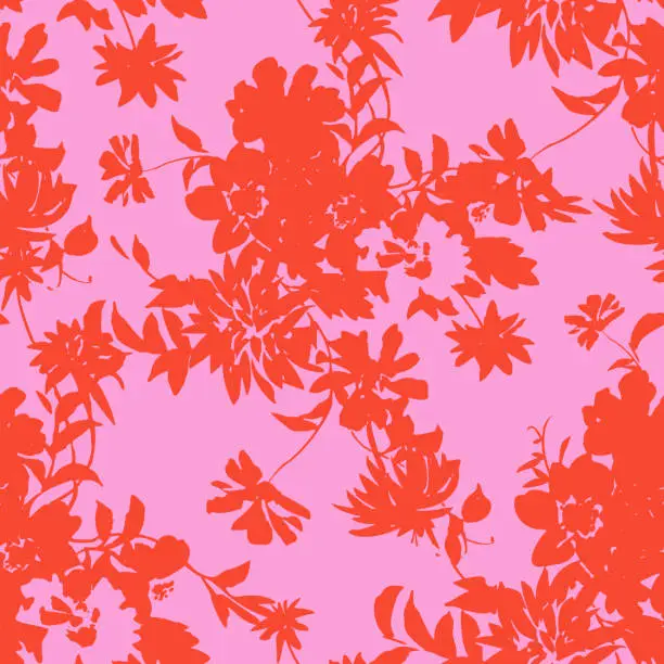 Vector illustration of seamless pattern made of flowers silhouettes