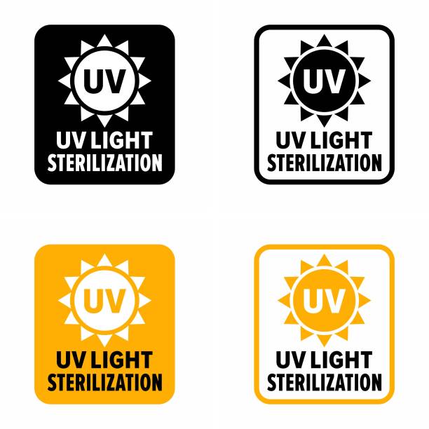 "sterylizacja światłem uv" bakterie i wirusy zabijania, czyszczenia i dezynfekcji znak informacyjny lampy - sterilize stock illustrations