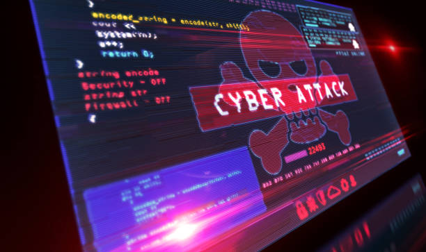 istock Cyber attack with skull symbol alert on screen 1217870623