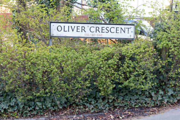 Oliver Crescent in Farningham, England Oliver Crescent cul-de-sac in Farningham, England street name sign stock pictures, royalty-free photos & images