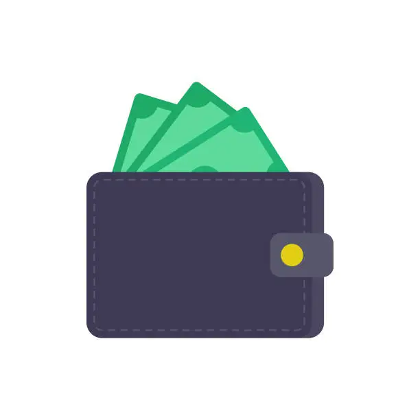 Vector illustration of Money in Wallet Icon Flat Design. Payment, Finance, Business Concept Vector Design.