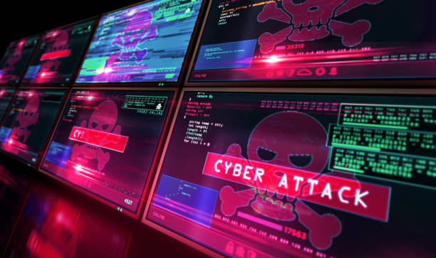 istock Cyber attack with skull symbol alert on screen 1217871008