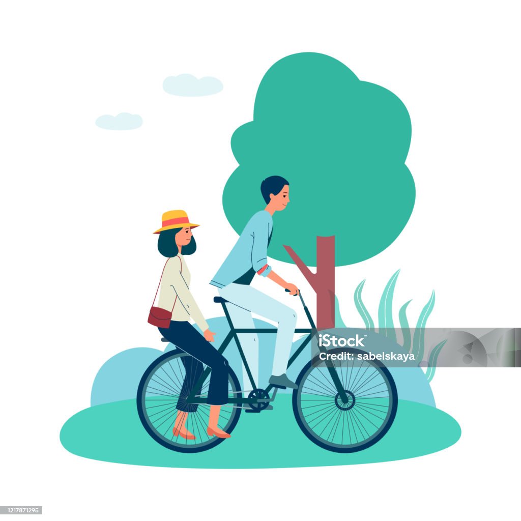 Cặp Vợ Chồng Trẻ Đi Xe Đạp Song Song Bằng Hình Ảnh Minh Họa Vector ...