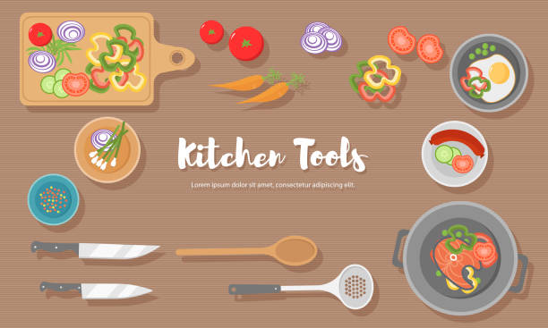 ilustrações de stock, clip art, desenhos animados e ícones de cooking food, kitchen. - cutting board cooking wood backgrounds
