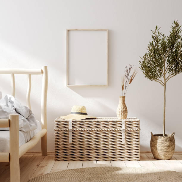 istock Mockup frame in farmhouse bedroom interior background 1217873176