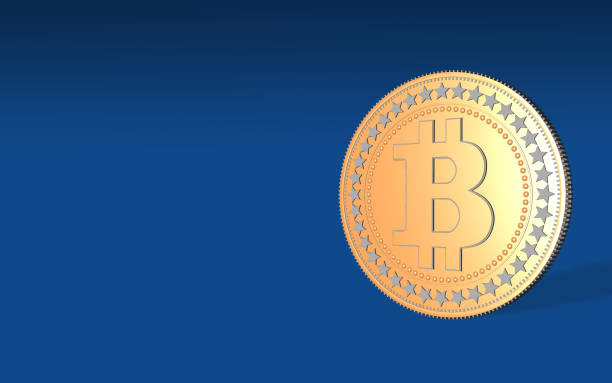 istock Bitcoin Coin is Standing Against Blue Background 1217875604
