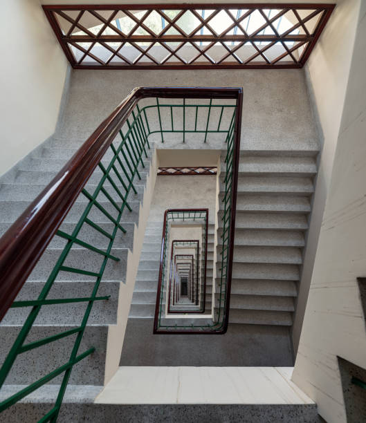 istock Architecture retro staircase swirl in hotel 1217875782