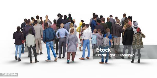 Crowd Or Queue Rear View Illustration On White Background 3d Rendering Isolated Stock Photo - Download Image Now