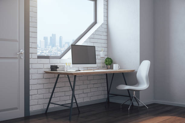 Contemporary workplace in home office with accessories