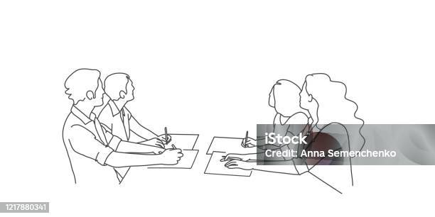 Business Meeting Stock Illustration - Download Image Now - Line Art, Single Line, Meeting