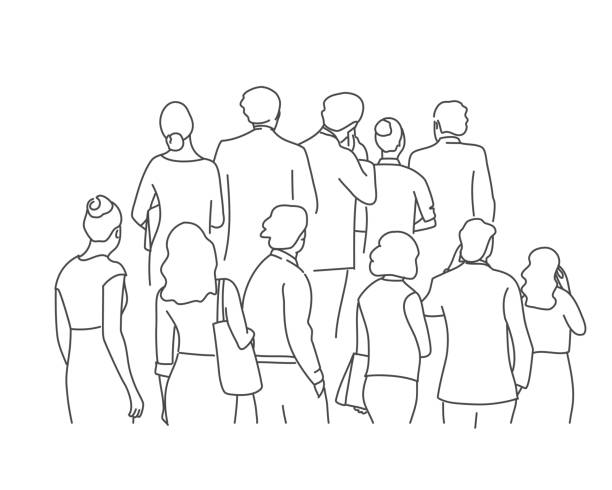 Crowd people Line drawing illustration of crowd people. blurred motion people walking stock illustrations