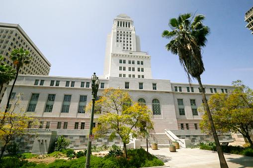facade of city hall in old downtown of Los Angeles, California, USA