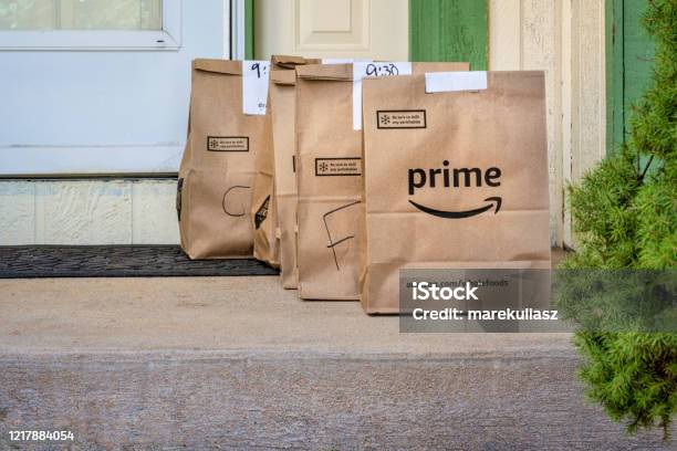 Home Delivery Of Groceries From Whole Food Market Stock Photo - Download Image Now - Amazon Prime, Amazon.com, Delivering