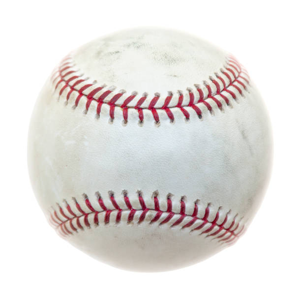 Baseball Close-up isolated view of a weathered baseball on a white background. baseball stock pictures, royalty-free photos & images