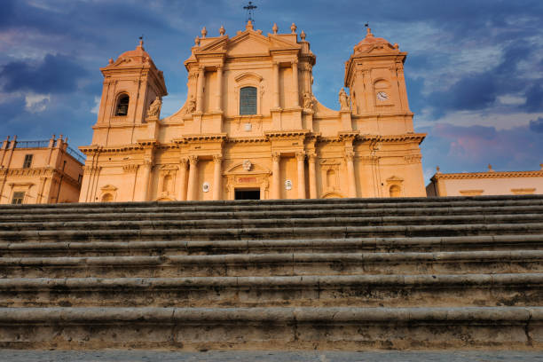 Big steps before a baroque church facade from Noto, Sicily