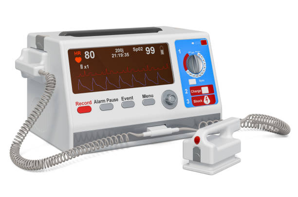 automatisierter externer defibrillator, 3d-rendering isoliert auf weißem hintergrund - herzkammer stock-fotos und bilder
