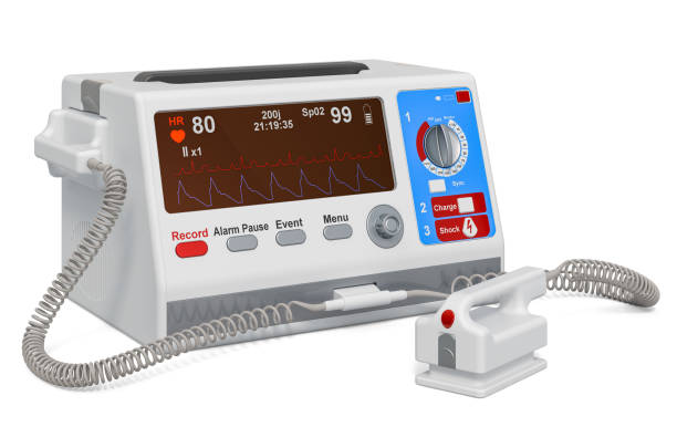 desfibrilador externo automatizado, renderizado 3d aislado sobre fondo blanco - fibrillation fotografías e imágenes de stock