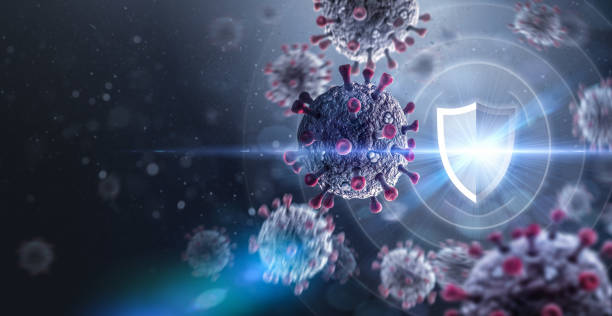 Shield Protects against Viruses Viruses and Shield. Defending against Virus Infection. immune system photos stock pictures, royalty-free photos & images
