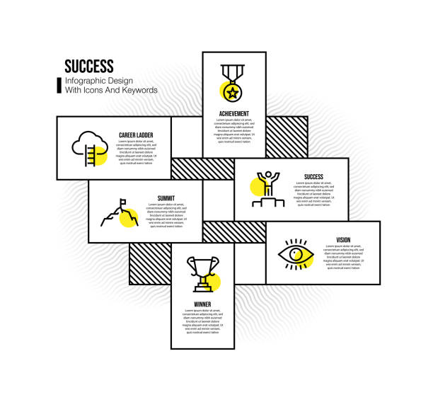 성공 키워드와 아이콘이 있는 인포그래픽 디자인 템플릿 - winning agreement success ladder of success stock illustrations