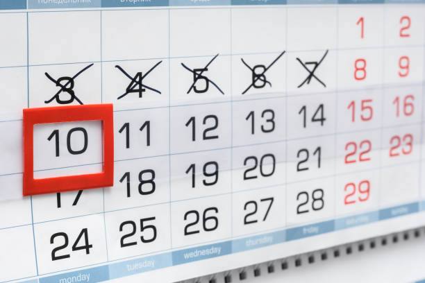 istock Wall calendar with strikethrough dates and ten 1217891003