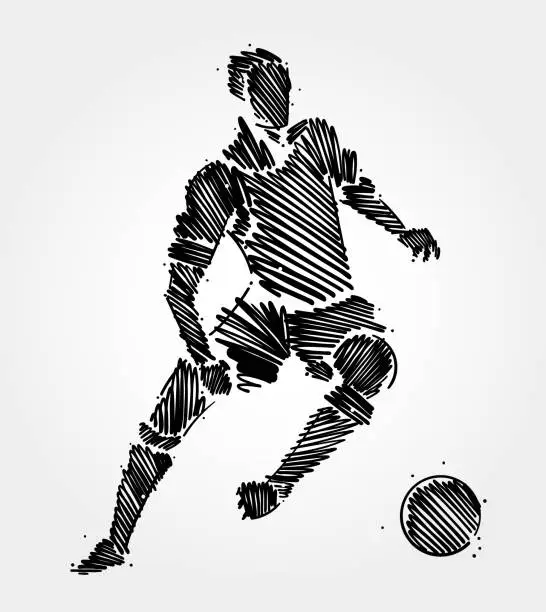 Vector illustration of Black brush strokes drawing of football player man on clear background