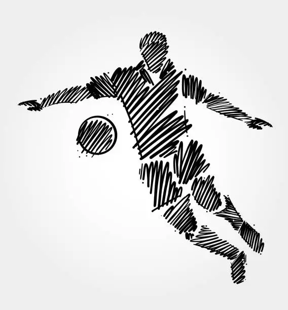 Vector illustration of Soccer player preparing to kick the ball. Simple drawing in black brush strokes on light background