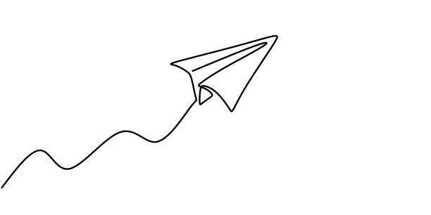 papierebene zeichnung vektor, kontinuierliche einzelne eine linie kunststil isoliert auf weißem hintergrund. minimalismus handgezeichneten stil. - flugzeug papier stock-grafiken, -clipart, -cartoons und -symbole