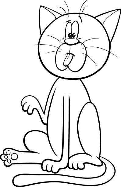 ilustrações, clipart, desenhos animados e ícones de gato ou gatinho personagem colorir página livro - comic book animal pets kitten