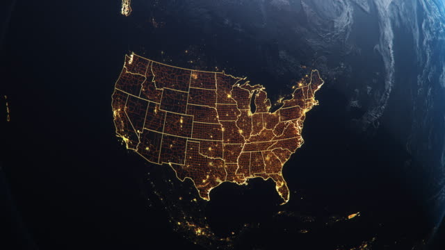 Planet Earth from Space USA, United States highlighted state boarders and counties animation
