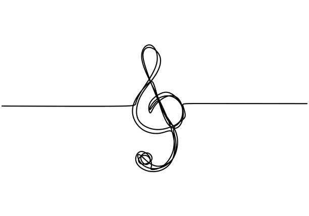 ilustrações de stock, clip art, desenhos animados e ícones de treble clef is drawn by a single black one line, isolated on a white background. one-line drawing. continuous line minimalism scribble style. - treble clef musical symbol music clipping path