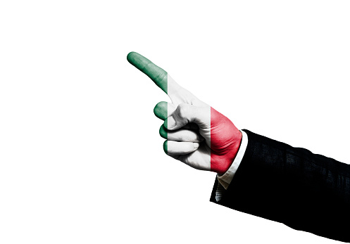 Businessman hand threating with ITALY FLAG over hand / Flag concept (Click for more)