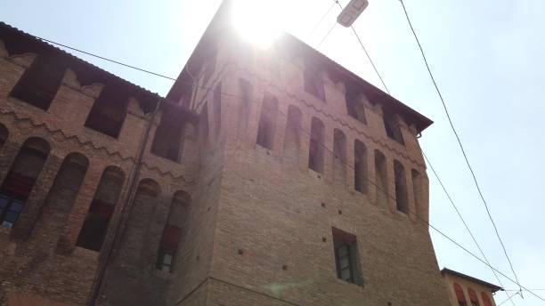 bologna walls and lapi tower - bologna italy medieval palace imagens e fotografias de stock