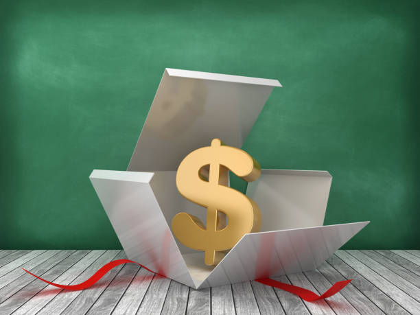 istock Gift Box with Dollar Sign on Chalkboard Background - 3D Rendering 1217898488