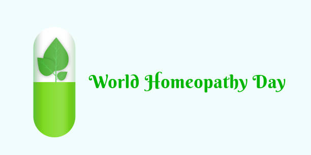World Homeopathy Day Capsule with leaves illustration for World Homeopathy Day World Homeopathy Day stock illustrations