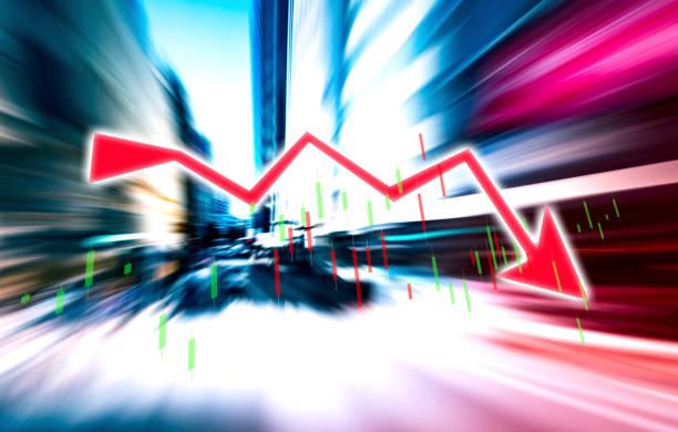 istock Finance Stock market with abstract light trials background. Index graph chart 1217909322