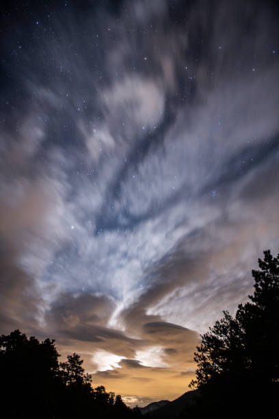 istock Colorful Night and Fast Moving Clouds Long Exposure 1217913073