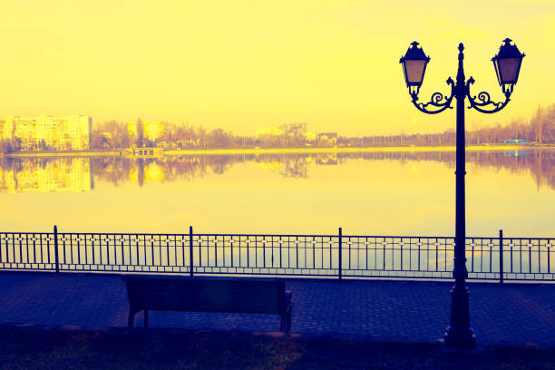 retro street lamp at the lake shore