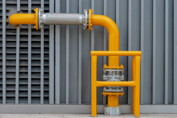 屋外天然ガス接続パイプラインフランジ - valve natural gas gas pipe gas ストックフォトと画像
