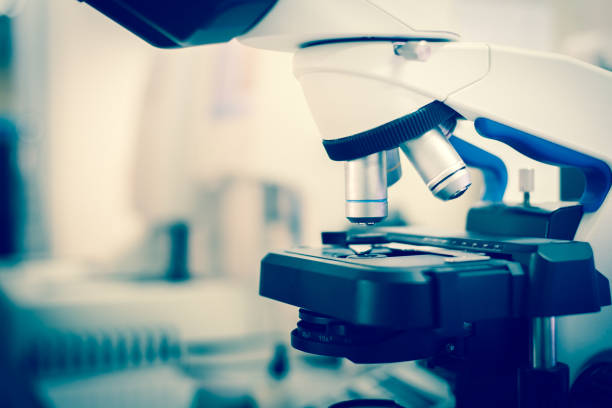 istock Close up mircoscope  in blue tone.Laboratory concept. 1217919399