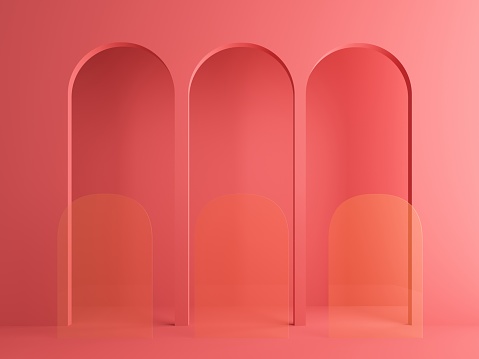 3d render of abstract arch on pink background with modern element