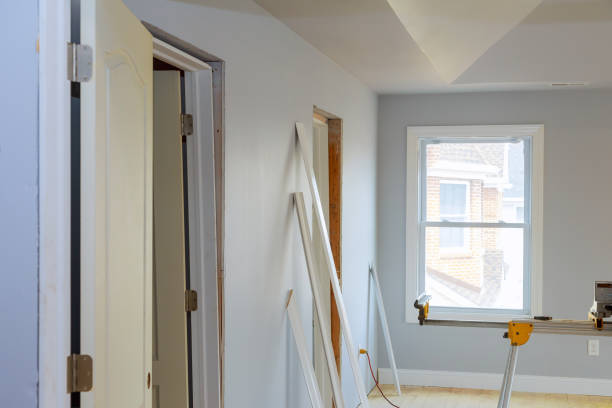 istock Interior construction of housing project with installed door for a new home before installing 1217926616